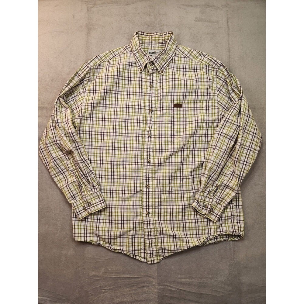 Carhartt Button Down Shirt Men's L Multicolor Plaid Long Sleeve Pocket Cotton